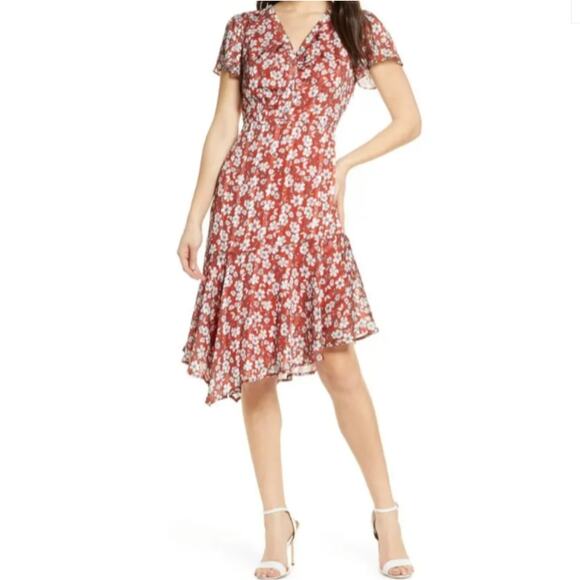 Sam Edelman Flutter Sleeve Amber Floral Asymmetrical Hem Dress Size 6 Party Boho - Picture 1 of 16